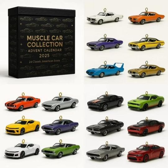 Discover BEST Muscle Car 2D Flat Advent Calendar, Muscle Car 24 Acrylic Ornaments Advent Calendar, Automotive Christmas Countdown Gift for Car Lovers