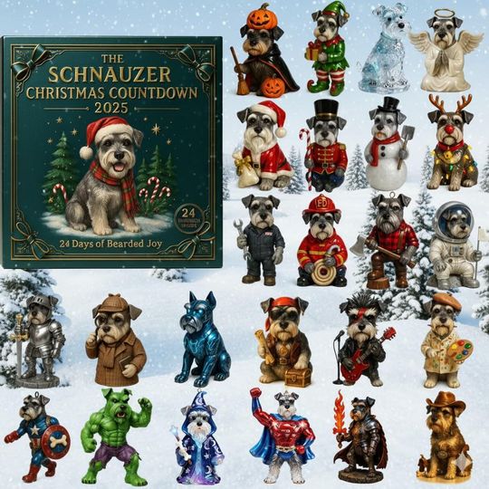 Discover The Schnauzer Christmas Advent Calendar 2025, 2D Acrylic Christmas Advent Calendar 2025, 24 Mini Dog Ornaments,Christmas Ornament Countdown