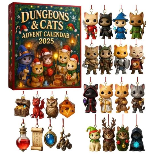 Discover 2D Acrylic 2025 Dungeons & Cats Advent Calendar, 24 Days of Surprise Christmas Countdown Calendar, Acrylic Pendant xmas Tree Decor