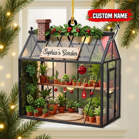 Discover Personalized Greenhouse Ornaments, Plant Greenhouse Ornament, Gardener Christmas Gift Idea, Greenhouse Flat Ornament