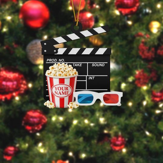 Discover Personalized Film Clapboard Ornament, Film Clapper Ornament, Movie Clapperboard, Movie Tickets And Popcorn Ornament, Popcorn Ornament