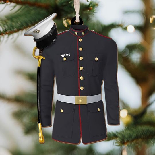 Personalized Marine Corps Uniform Christmas Acrylic Ornament, Custom Name Marine Soldier Tree Hanging Ornament, Marine Corps Ornament