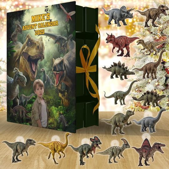 Discover Personalized Dinosaur Folded Advent Calendar, Gift For Boy Kid Dinosaur Lovers, Christmas Countdown, Acrylic Blind Box Countdown Calendar
