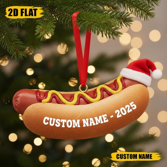 Discover Personalized Hot Dog 2D Flat Ornament, Fast Food Hot Dog Ornament, Fast Food Decor, Peppermint Tree Decor, Hot Dog Lover Gift