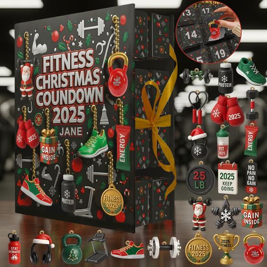 Discover Personalized Fitness Folder Advent Calendar, Gift For Gym Lover Christmas No Pain No Gain Christmas, Acrylic Blind Box Countdown Calendar