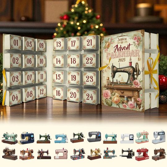 Discover Personalized Love Sewing Folded Advent Calendar, Gift For Woman Sewing Lover, Christmas Gift Lovely Acrylic Blind Box Countdown Calendar