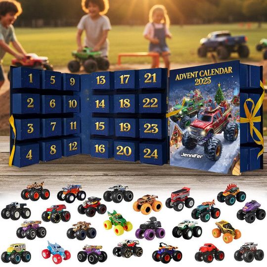 Discover Personalized Monster Crusher Advent Calendar, Gift For Kid, Off-road Vehicles Lover, Christmas Gift, Acrylic Blind Box Countdown Calendar