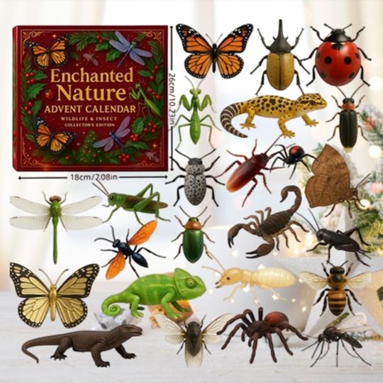Discover Insect Advent Calendar, Wildlife & Nature Figures, 24 Day Christmas Countdown Gift, Bug Toy Collection, Enchanted Nature Decor
