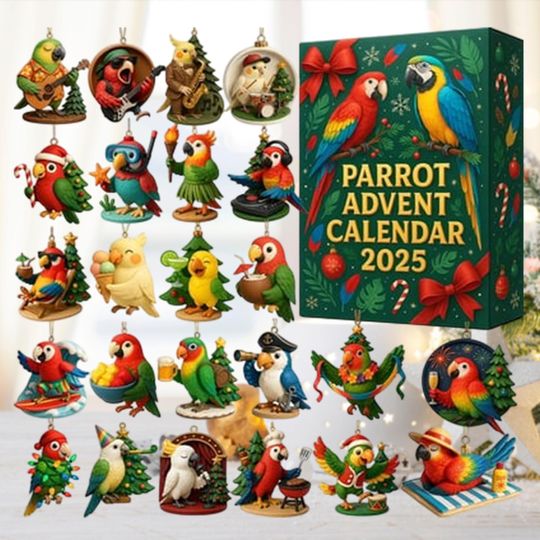 Discover Parrot Advent Calendar 2025, 24 Bird Ornaments, Christmas Countdown Toy, Tropical Macaw Figures, Unique Xmas Decor Gift