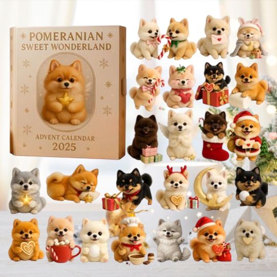 Discover Pomeranian Advent Calendar 2025, Mini Dog Figurine Set, Christmas Countdown Toy, 24 Day Holiday Gift, Puppy Lover Decor