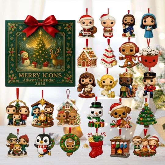 Discover Merry Icons Advent Calendar 2025, 24 Christmas Character Ornaments, Holiday Countdown Decor, Festive Tree Hanging Gift