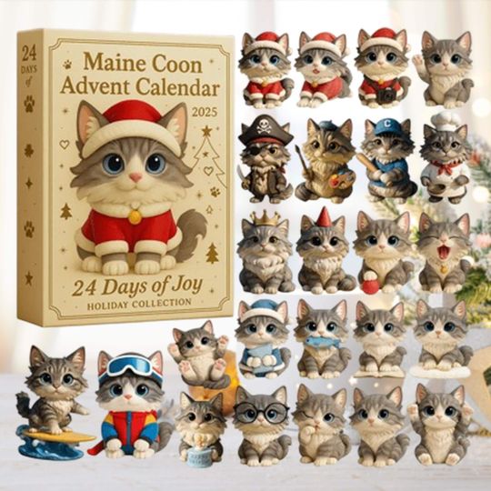 Discover Maine Coon Cat Advent Calendar 2025, Kitten Ornaments Set, Christmas Countdown, Cat Lover Gift, Unique Pet Holiday Decor, Cat Mom Present