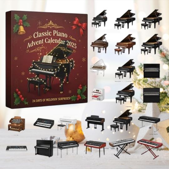 Discover 2025 Classic Piano Advent Calendar, Musical Instrument Ornaments, Musician Gift, Keyboard Decor, Music Teacher Present, Holiday Countdown