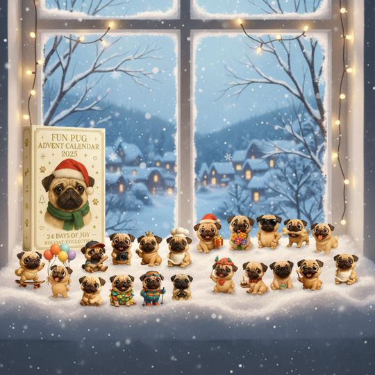 Discover Pug Advent Calendar 2025, 24 Days of Dog Figurines, Christmas Countdown Calendar, Holiday Gift for Dog Lovers, Kids & Adults