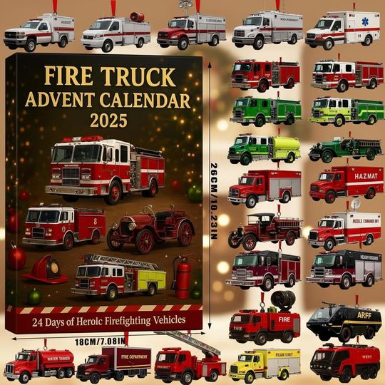 Discover Fire Truck Advent Calendar 2025, 24 Day Christmas Countdown Gift Box with Mini Firefighting Vehicles, Holiday Surprise for Boys & Kids