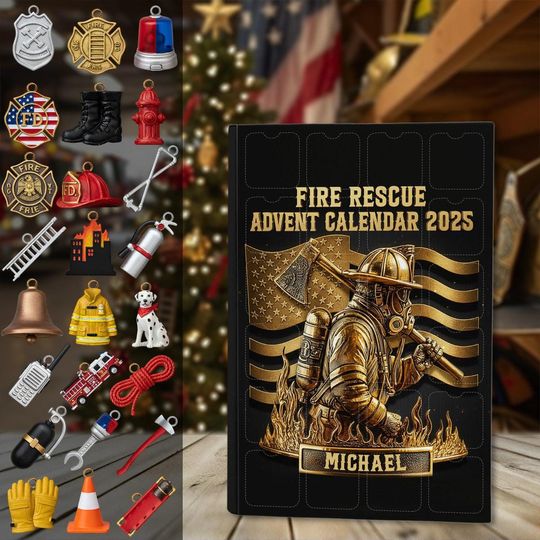 Discover Personalized Fireman Rescue Advent Calendar, Gift For Fireman Loves Acrylic Blind Box Countdown Calendar With Ornaments Christmas Gift Ideas