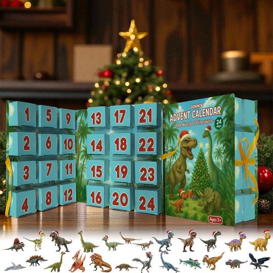 Personalized Dinosaur Folded Advent Calendar, Gift For Kids Dinosaur Lover, Christmas Gift Funny Dino Acrylic Blind Box Countdown Calendar