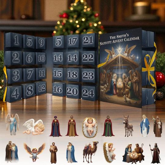 Discover Personalized Nativity Jesus Born Advent Calendar, Gift For Christian, Keepsake Christmas Gift, Acrylic Blind Box Countdown Calendar
