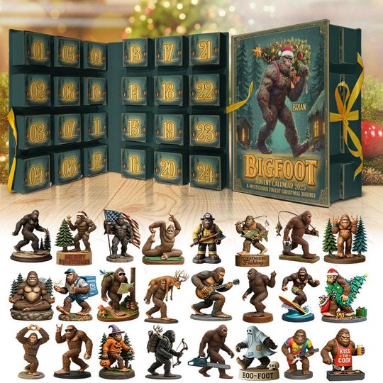 Discover Personalized Adventure Awaits Bigfoot Hiking Advent Calendar, Gift For Hiking Lovers, Acrylic Blind Box Countdown Calendar, Bigfoot Gifts