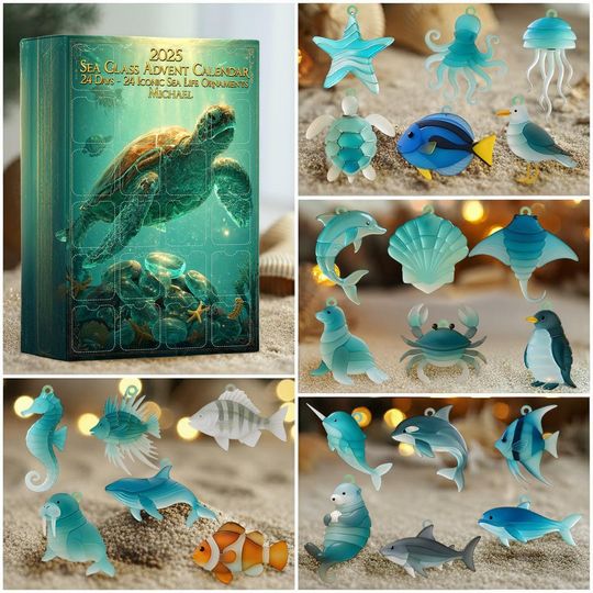 Discover Personalized Sea Glass Advent Calendar, Gift For Sea Lover, Christmas Countdown, Beach Turtle Ornaments Acrylic Blind Box Countdown Calendar