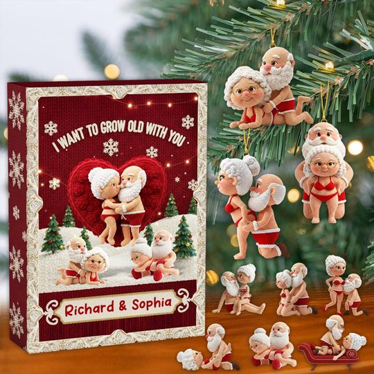 Naughty Santa & Mrs Claus Advent Calendar, Funny Christmas Ornaments, Adult Holiday Countdown, Humorous Xmas Gift for Couple, Gag Gift