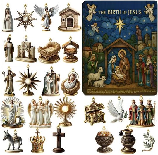 Discover Path to Bethlehem 2D Acrylic Advent Calendar 2025, 24Day Nativity Christmas Countdown with Religious Scene Figurines, Christian Holiday Gift