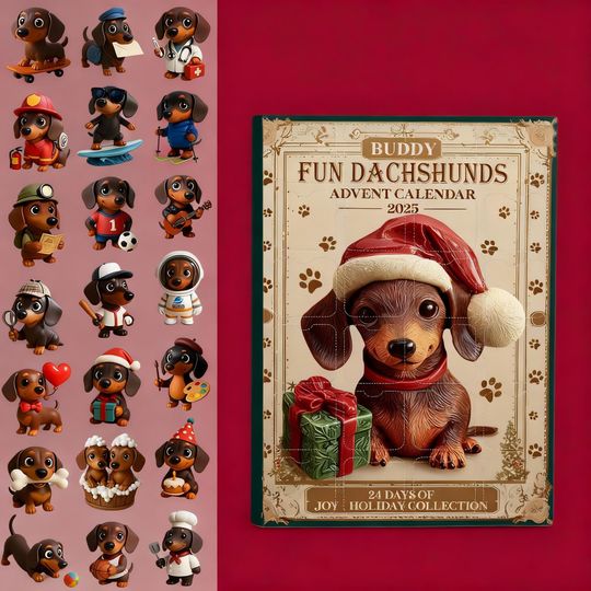 Discover Fun Dachshund Advent Calendar 2025, 24 Days Figures Set, Wiener Dog Lover Christmas Gift, Holiday Countdown