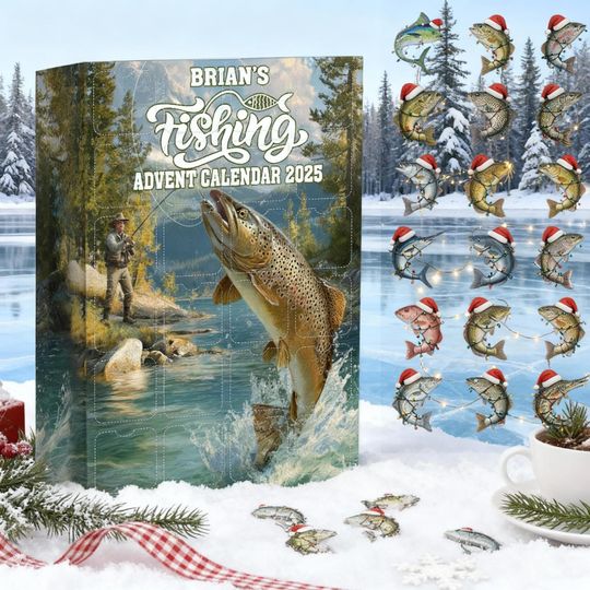 Discover Personalized Fishing Advent Calendar 2025, 24 Days Fish Ornaments, Fisherman Christmas Countdown Gift, Angler Decor