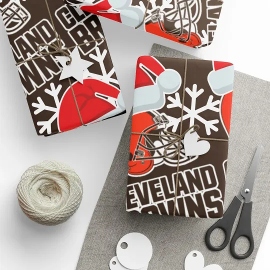 Cleveland Browns Wrapping Papers, Christmas Gift Wrap Football Team Presents
