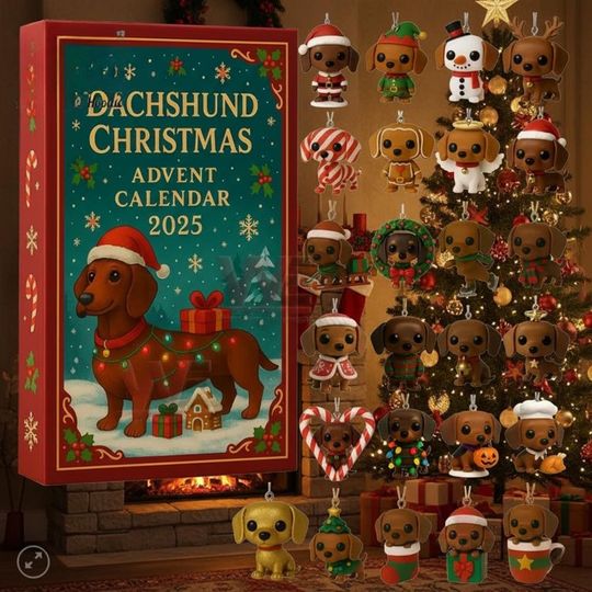 Discover Dachshund Advent Calendar 2025, 24 Christmas Wiener Dog Ornaments, Holiday Countdown Gift for Dog Lovers & Pet Collectors