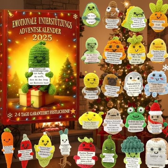 Discover 2025 Emotional Advent Calendar, 24 Days of Supportive Crochet Veggies Uplifting Christmas Countdown Gift for Self-Care Lovers
