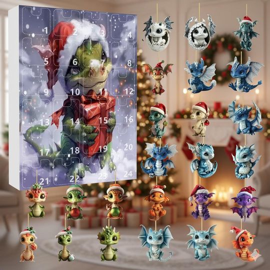 Discover Fantasy Dragon Advent Calendar | 24 2D Acrylic Dragons | Christmas Countdown Box | Cute Dragon Gift for Kids & Fantasy Fans | Christmas Gift