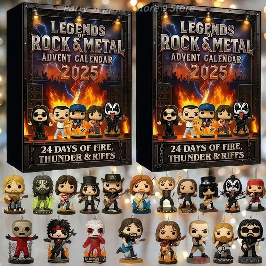 Discover Rock and Metal Advent Calendar 24 Days Fire Thunder and Riffs Gift Blind Box 2D Flat Acrylic Iconic Music Character Collection Countdown