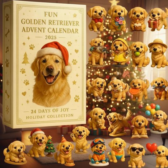 Discover Golden Retriever Advent Calendar 2025, 24 Day Dog Figurine Countdown Gift Box, Cute Holiday Surprise for Kids, Adults & Dog Lovers