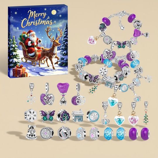 Discover Christmas Advent Calendar 2025, DIY Charm Bracelet Kit for Girls, 24 Day Countdown Jewelry Box, Beaded Holiday Gift