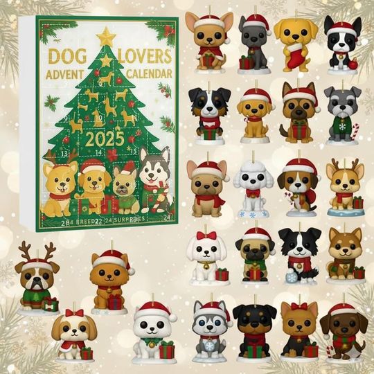 Discover Dog Lovers Advent Calendar 2025, 24 Days Dog Figurines, Cute Dog Acrylic Ornaments for Christmas Countdown, Pet Lover Gift, Christmas gift