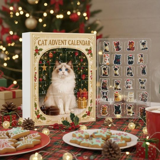 Discover Cat Advent Calendar 2025  24 Days of Cute Kitty Ornaments | Christmas Cat Lover Gift | Acrylic Cat Decor | Holiday Countdown Box