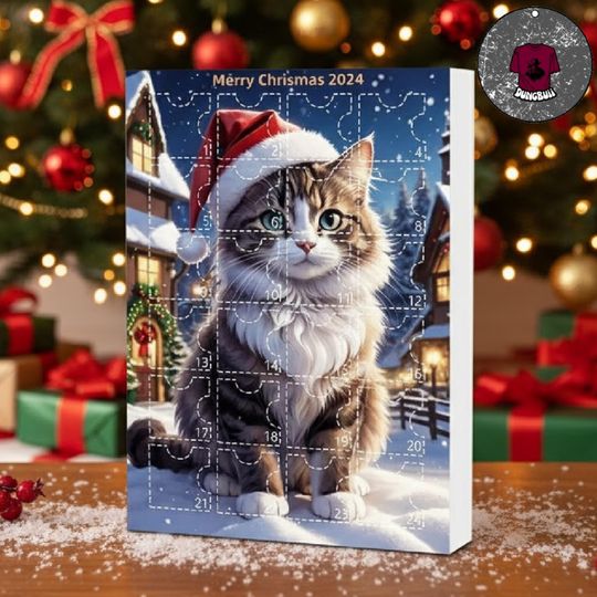 2D acrylic Christmas Hat Cat Advent Calendar 2025, 24-Day Countdown Blind Box, Adven calendar Xmas gift, Gift for cat lover