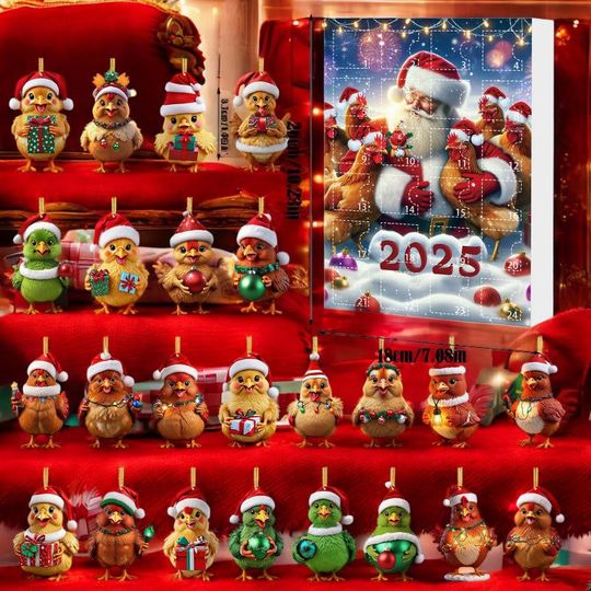 Discover Chicken Christmas Advent Calendar 24 Acrylic Ornaments