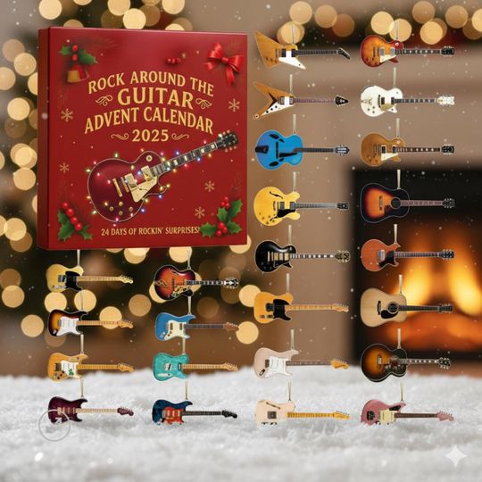 Discover Guitar Advent Calendar 2025 Limited Edition 24 Mini Instrument Ornaments Box, Music Lover's Rock and Roll Christmas Countdown Gift