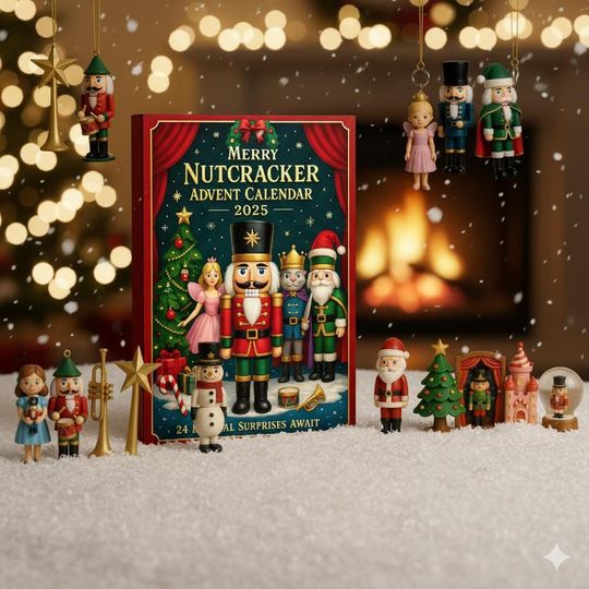 2025 Merry Nutcracker Advent Calendar, Flat 2D Acrylic Christmas Ornament Set Featuring Classic Characters, Tree Hanging Decor Gift