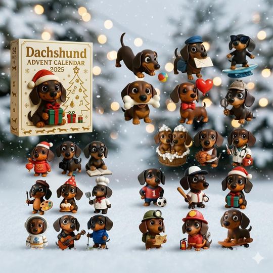 Discover 2025 Dachshund Advent Calendar, Flat 2D Acrylic Dog Ornament Set Featuring Cute Sausage Dogs, Tree Hanging Decor Gift for Pet Lovers