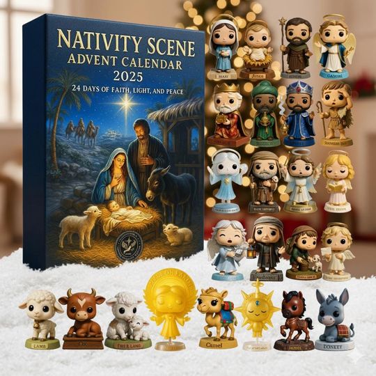 Discover 2025 Nativity Scene Advent Calendar, Flat 2D Acrylic Christmas Ornament Set with Holy Family and Animals, Faith-Inspired Tree Decor