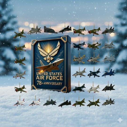 Discover Air Force Jet Advent Calendar 2025 Limited Edition 24 Mini Aircraft Ornaments Box, Aviation Collector Christmas Countdown Gift