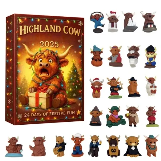Discover Christmas Countdown Highland Cow Advent Calendar 24 Days 2D Blind Box Kids Gifts