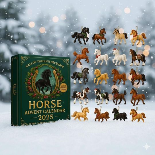 Discover 2025 Horse Advent Calendar, Flat 2D Acrylic Christmas Ornament Set with Galloping Horses, Tree Hanging Decor Gift for Equestrian Lovers