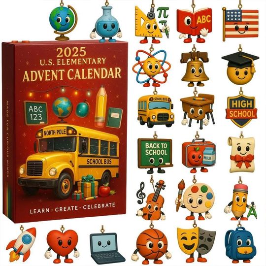 Discover Education Theme 2025 Advent Calendar, ADVENT CALENDAR,Holiday Tree Hanging Ornaments, Festive Home Decor Gift, 24PCS Acrylic Advent Calendar