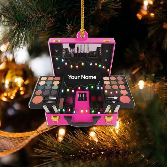 Discover Custom Beauty Box Ornament 2025  Acrylic Makeup Kit Tree Decoration with Name  Cute Holiday Gift for Her, MUA, Teen Girl
