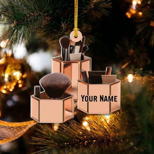 Discover Custom Makeup Organizer Ornament  Personalized Name Acrylic Christmas Decoration  Gift for Beauty Lovers, Stylists, and MUAs