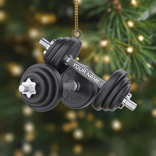 Discover Personalized Dumbbell Ornament  Custom Name Weightlifting Tree Decor  Christmas Gift for Gym Lovers, Trainers or Fitness Enthusiasts